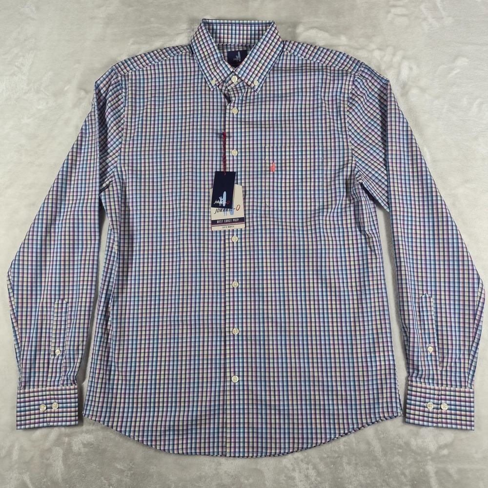 Johnnie O West Coast Prep Button Down Shirt Men's Medium Plaid Comfort NWT - Picture 1 of 9